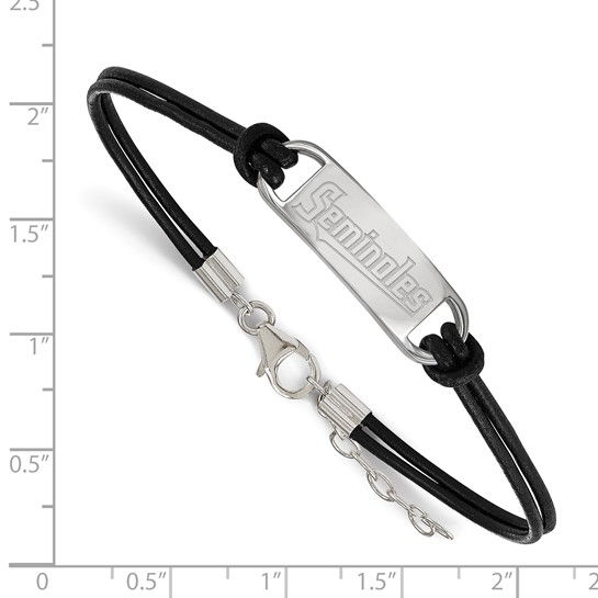 Thumbnail: Sterling Silver Small Logo Center Black Leather Bracelet with extender