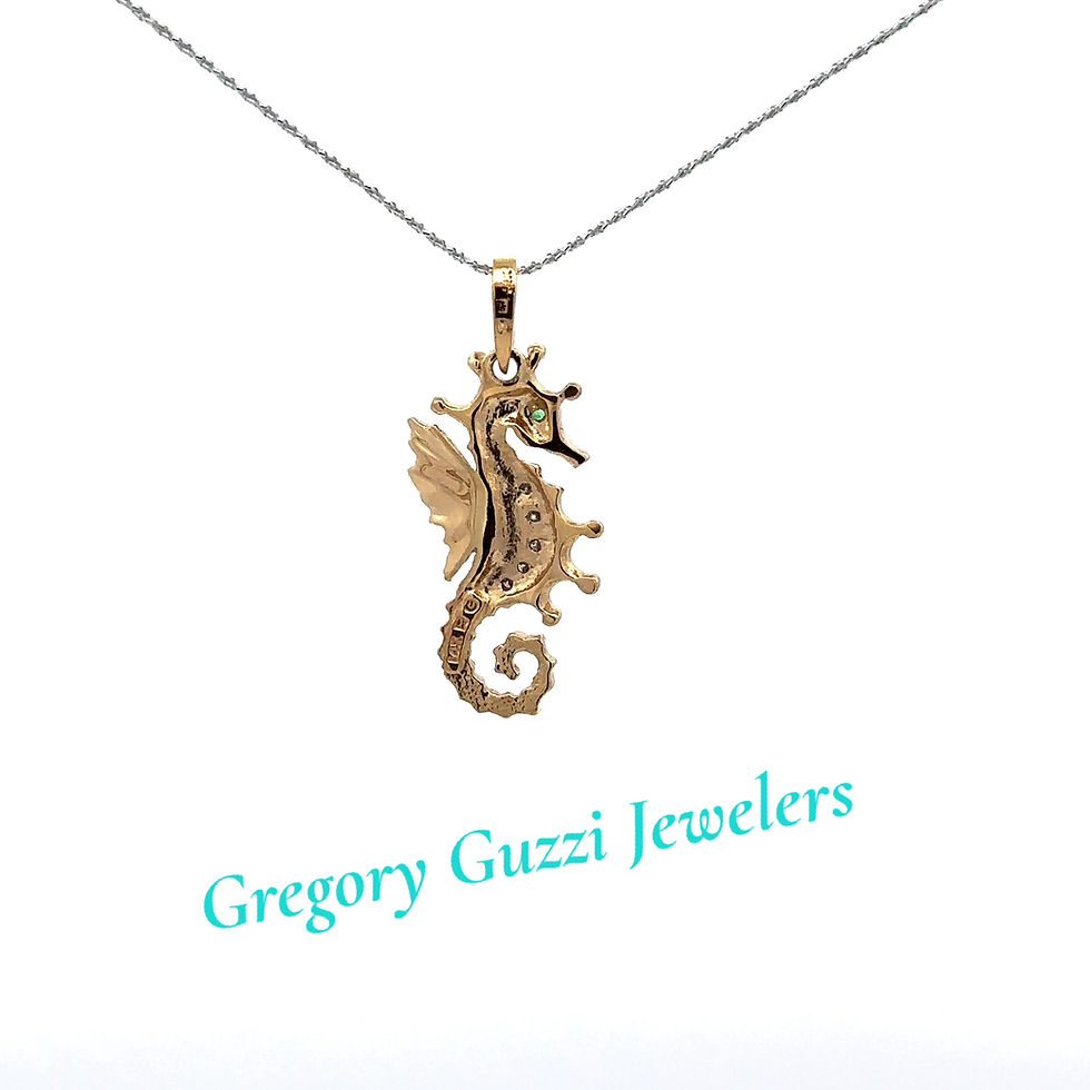 Thumbnail: 14KT. Yellow Gold Seahorse Pendant With Diamond And Emerald