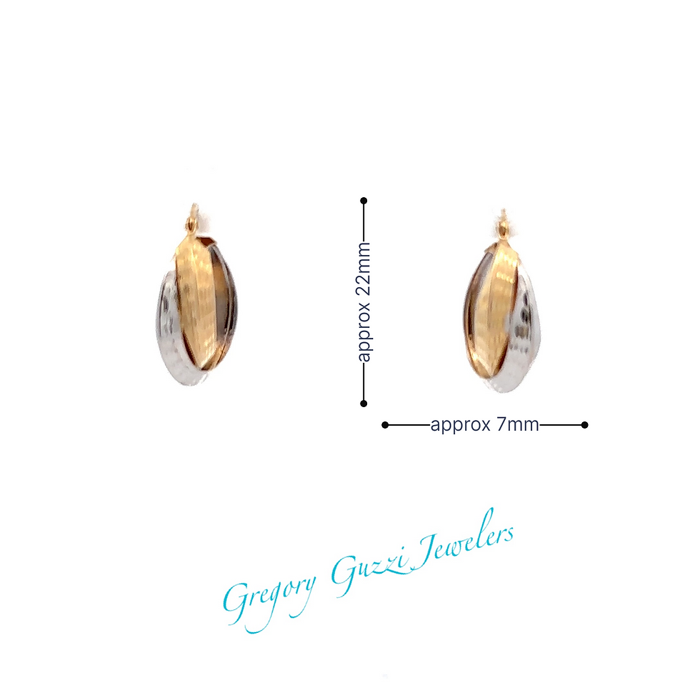 Thumbnail: 14KT yellow and white gold patterned twisted hoop earrings