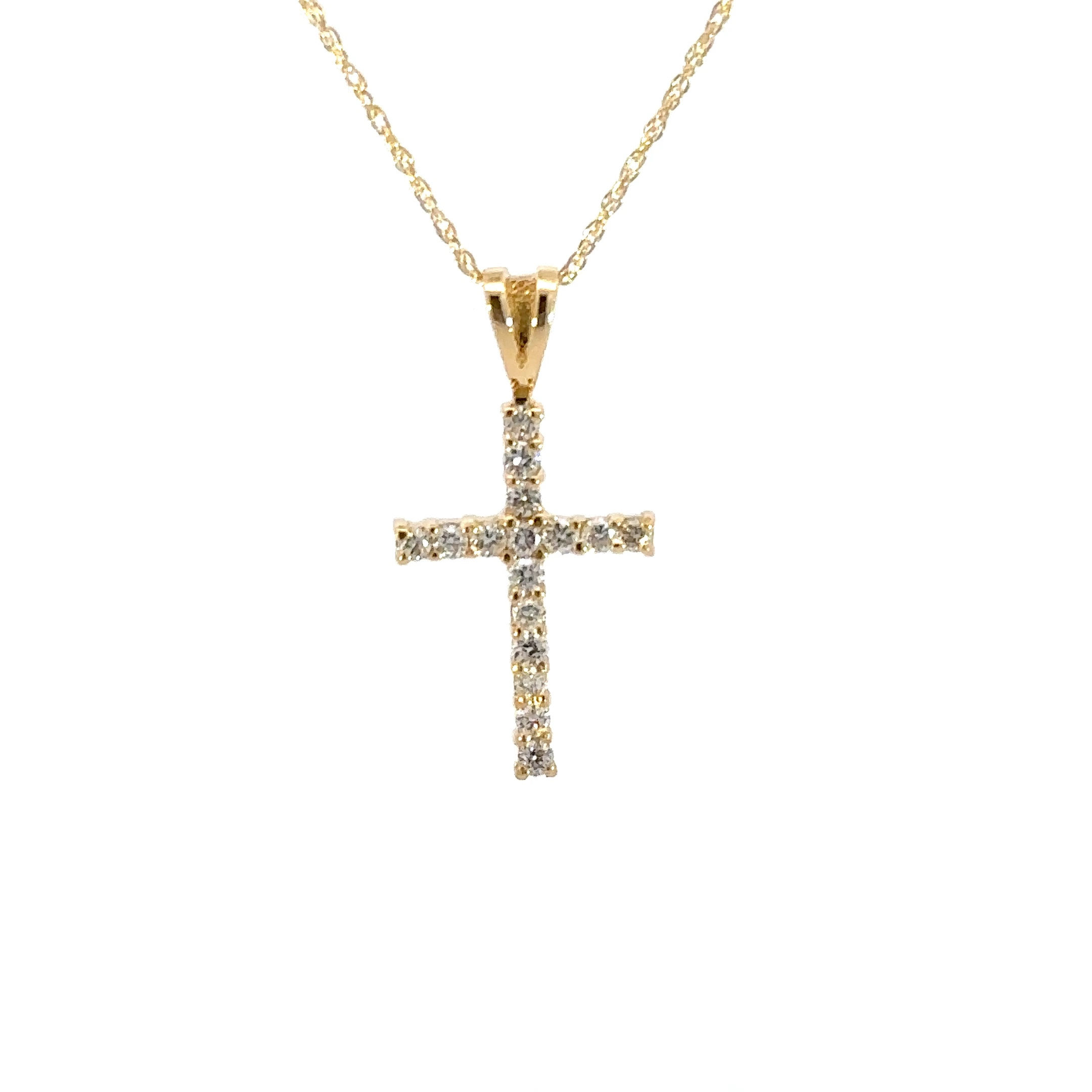 14KT. Diamond Cross Necklace (11 x 22 mm)