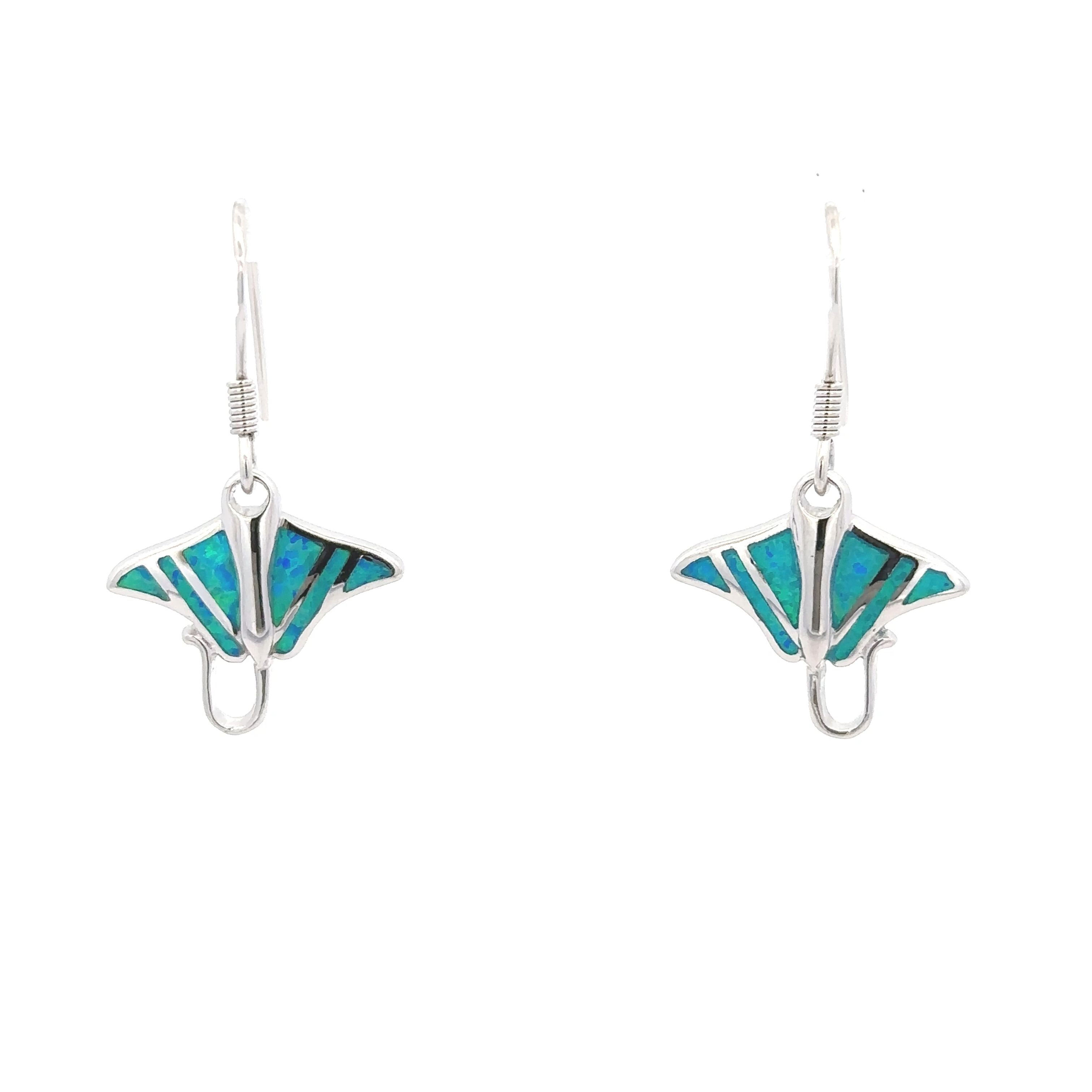 Sterling Silver .925 Sting Ray with Created Opal Earrings
