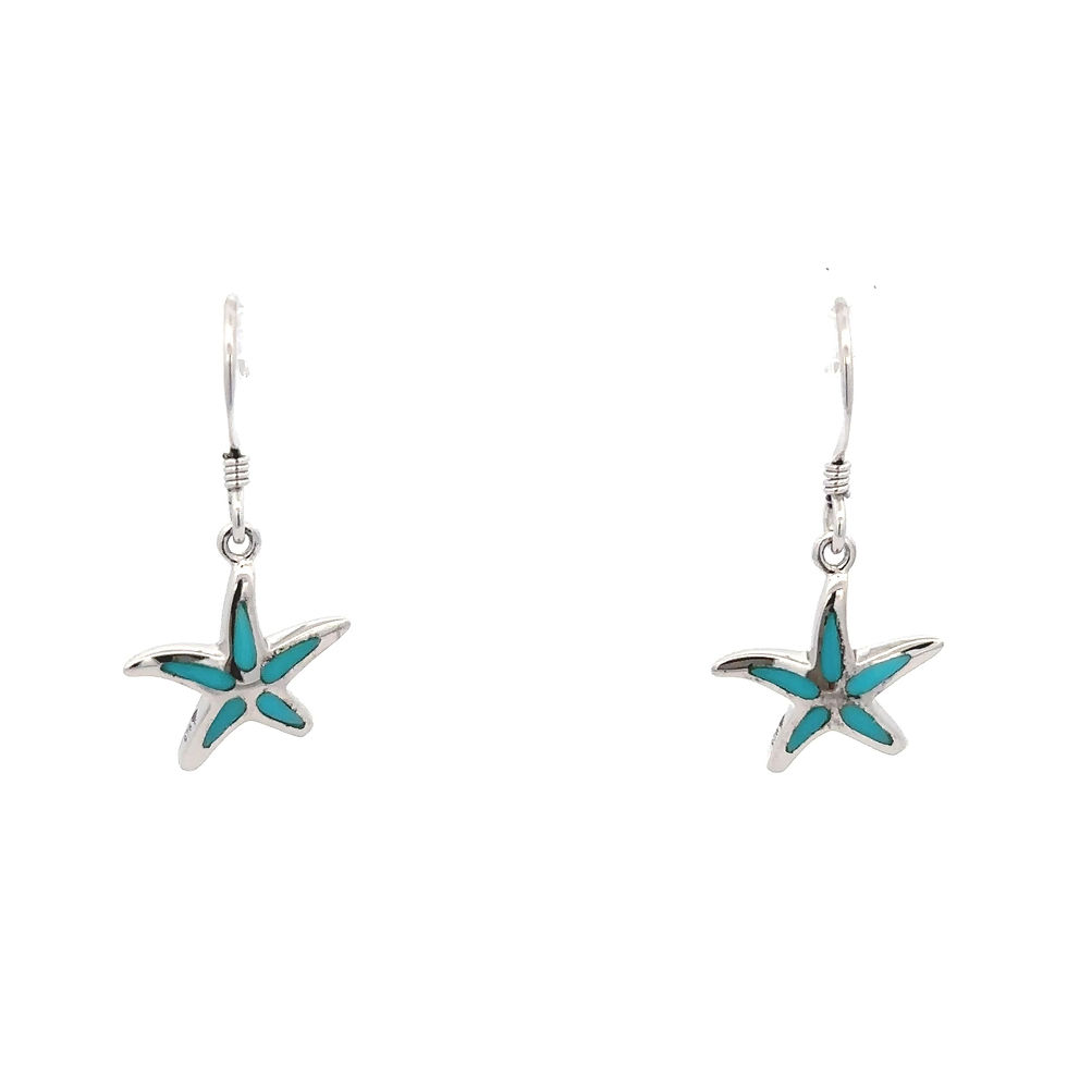 Sterling Silver .925 Starfish with Lab Created Turquoise Earrings