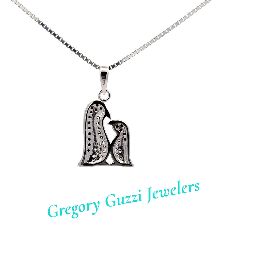 Miniatura: Sterling Silver Mother and Baby Penguin Pendant