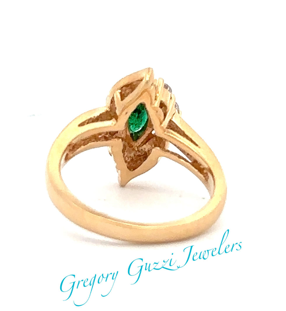 Thumbnail: 14Kt Yellow Gold Natural Emerald Ring with Diamonds