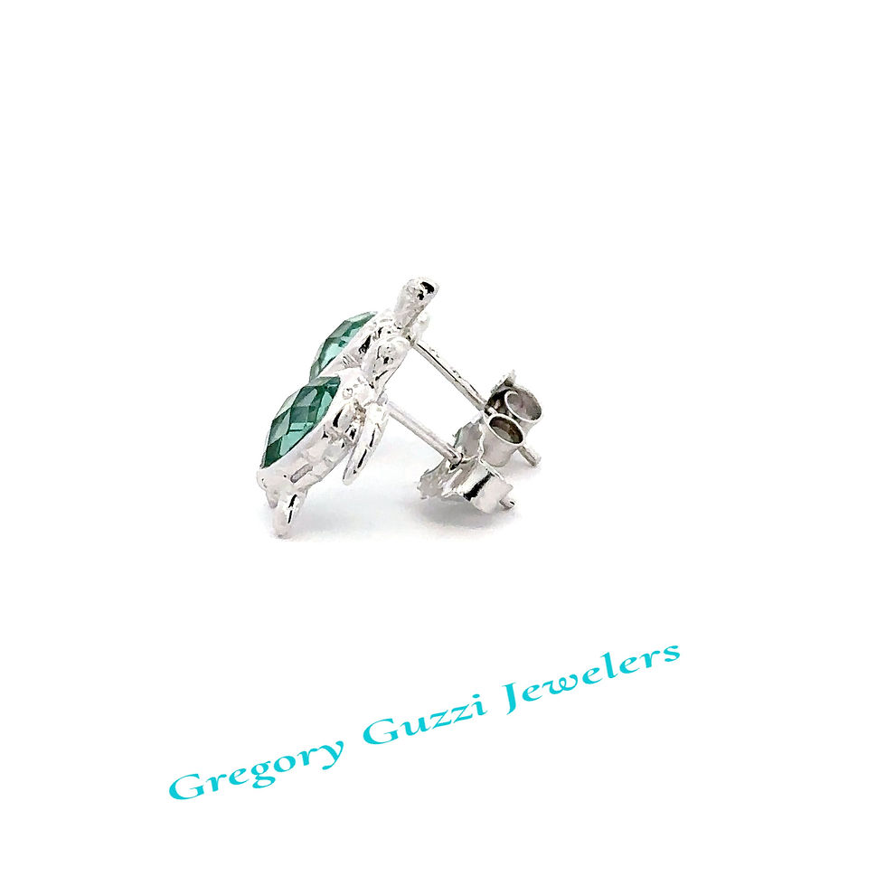 Thumbnail: Sterling Silver Turtle Earrings With Green Crystal