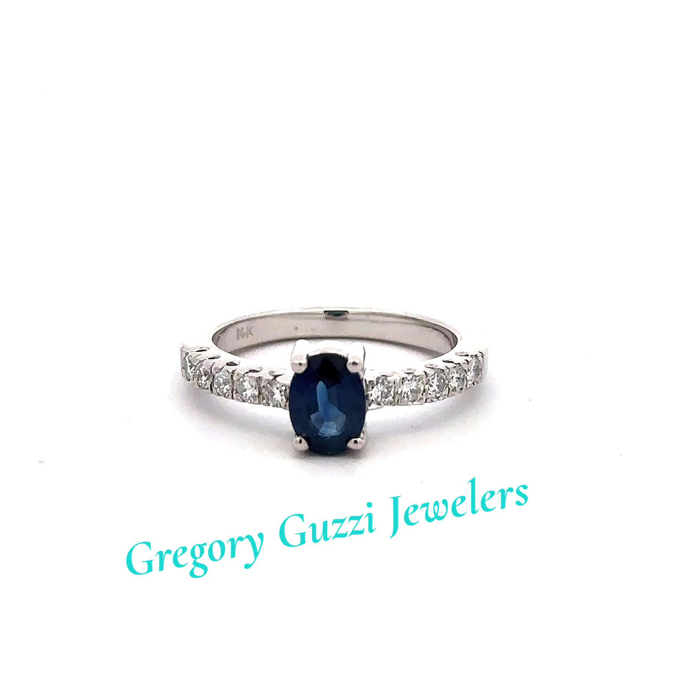 Thumbnail: 14KT. White Gold Sapphire And Diamond Ring (Size 6.5)