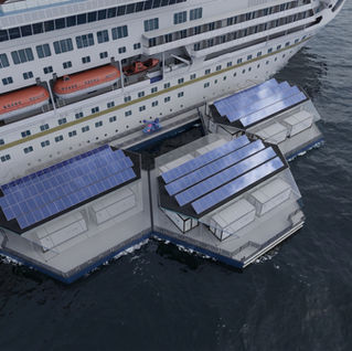 An aerial or wide-angle shot of a modern, large vessel being refuelled by an ELIRE hub system.