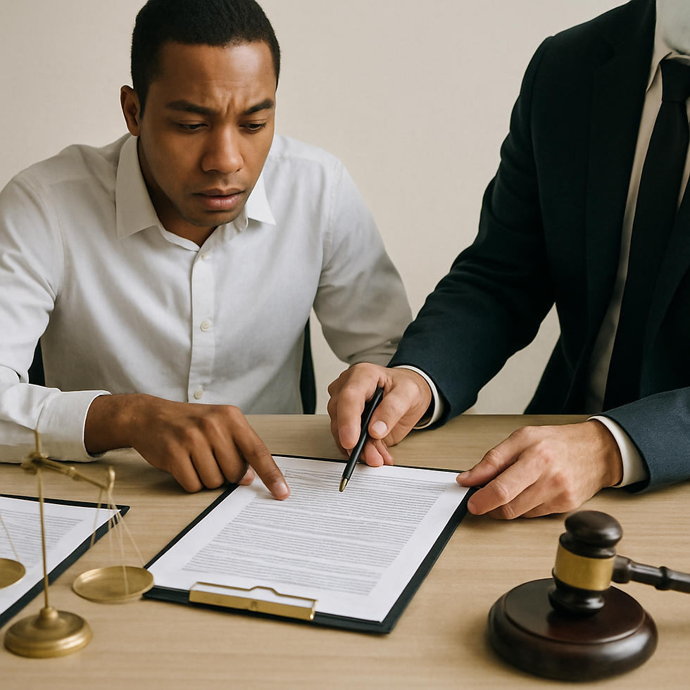 A men, one pointing at a document while the other holds a pen and directs.