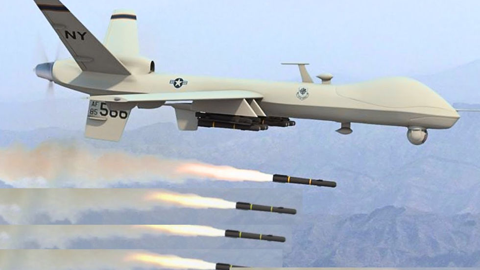 Picture of a Reaper drone launching rockets