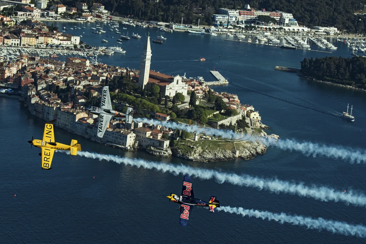  This is the picture of airplanes on the Red Bull Air Race in Rovinj, Croatia