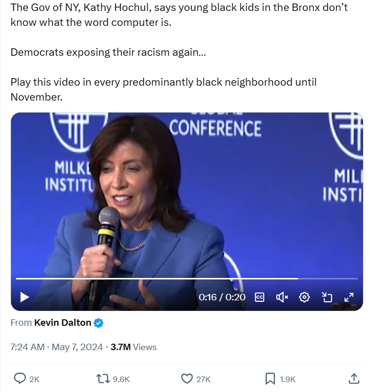 Hochul's controversial remark about “Bronx kids who don’t even know what a computer is,” on X