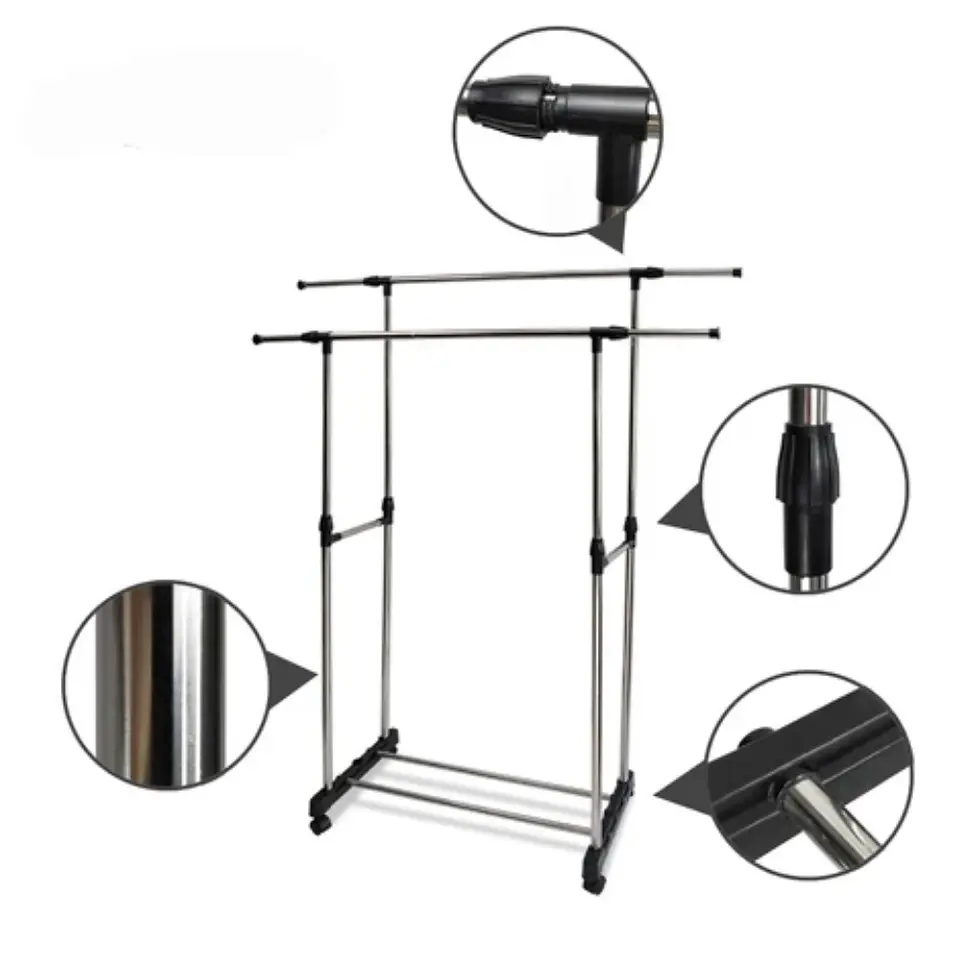 Thumbnail: Double Pole Clothes Rack – Adjustable, Sturdy & Space-Saving