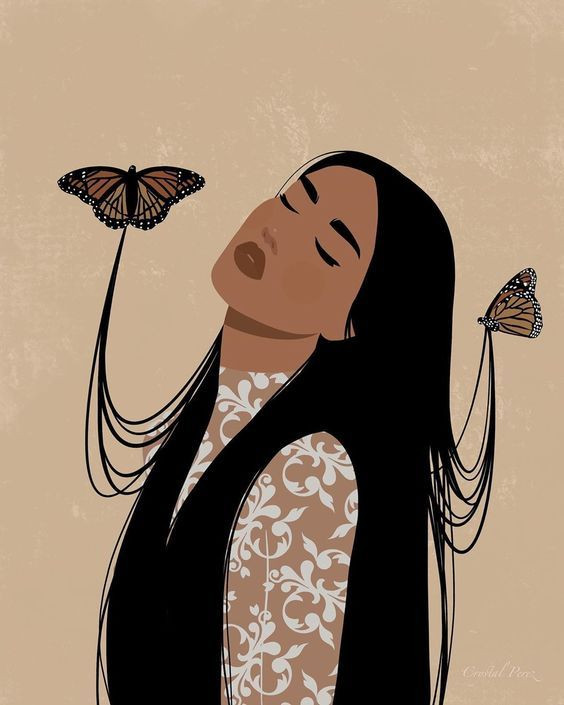 draw woman and butterflies