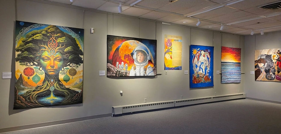 L to R: Paula Rafferty's One Earth, One Essence, Dale Stuart's "What Was Earth Like, Mommy?", Kathy Nida's Unsustainable, Candice Phelan's Earth's Harmony: Change and Endurance, and Pamela Mick's Give Me Shelter