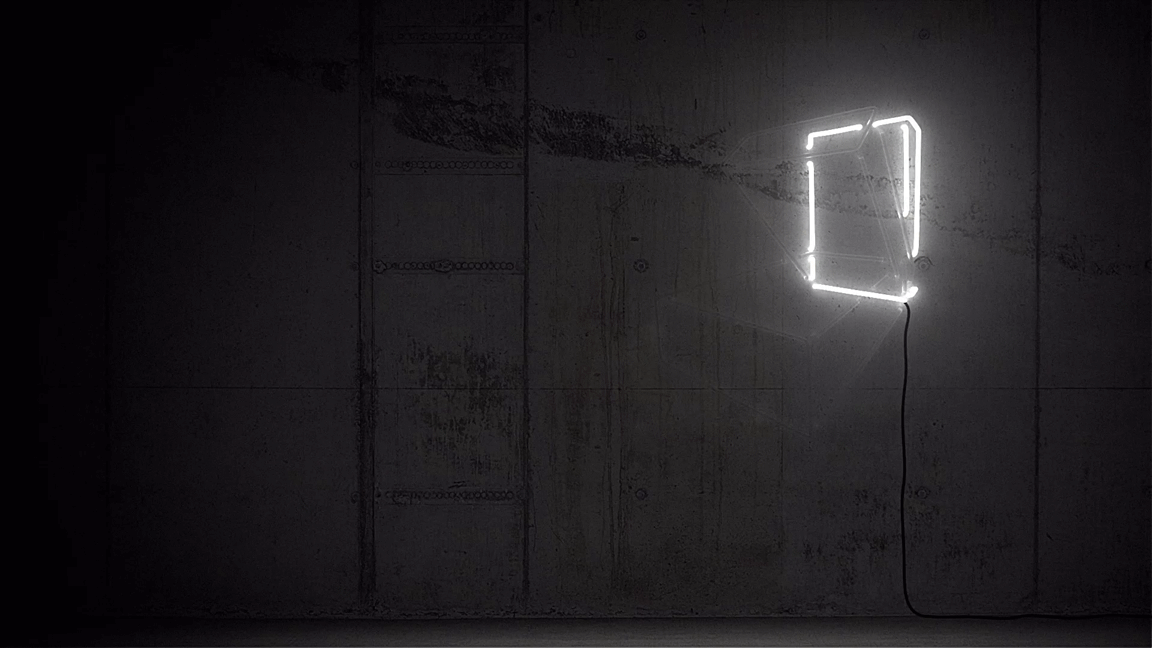 Neonklotz, Videoloop von Martin Fell