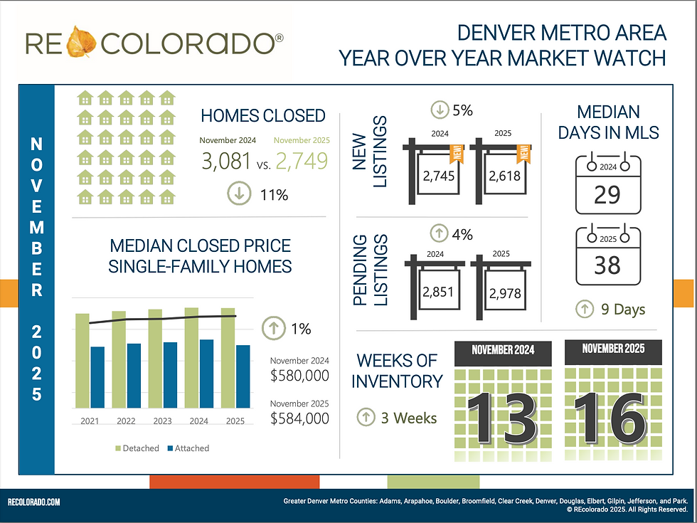 One page infographic Denver Metro Real Estate Stats