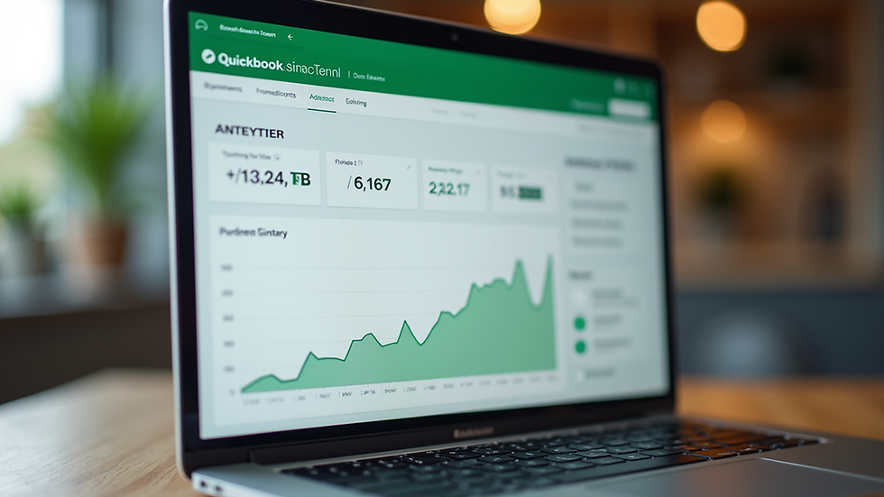 Laptop showing a QuickBooks Online dashboard for bookkeeping cleanup services and financial reporting