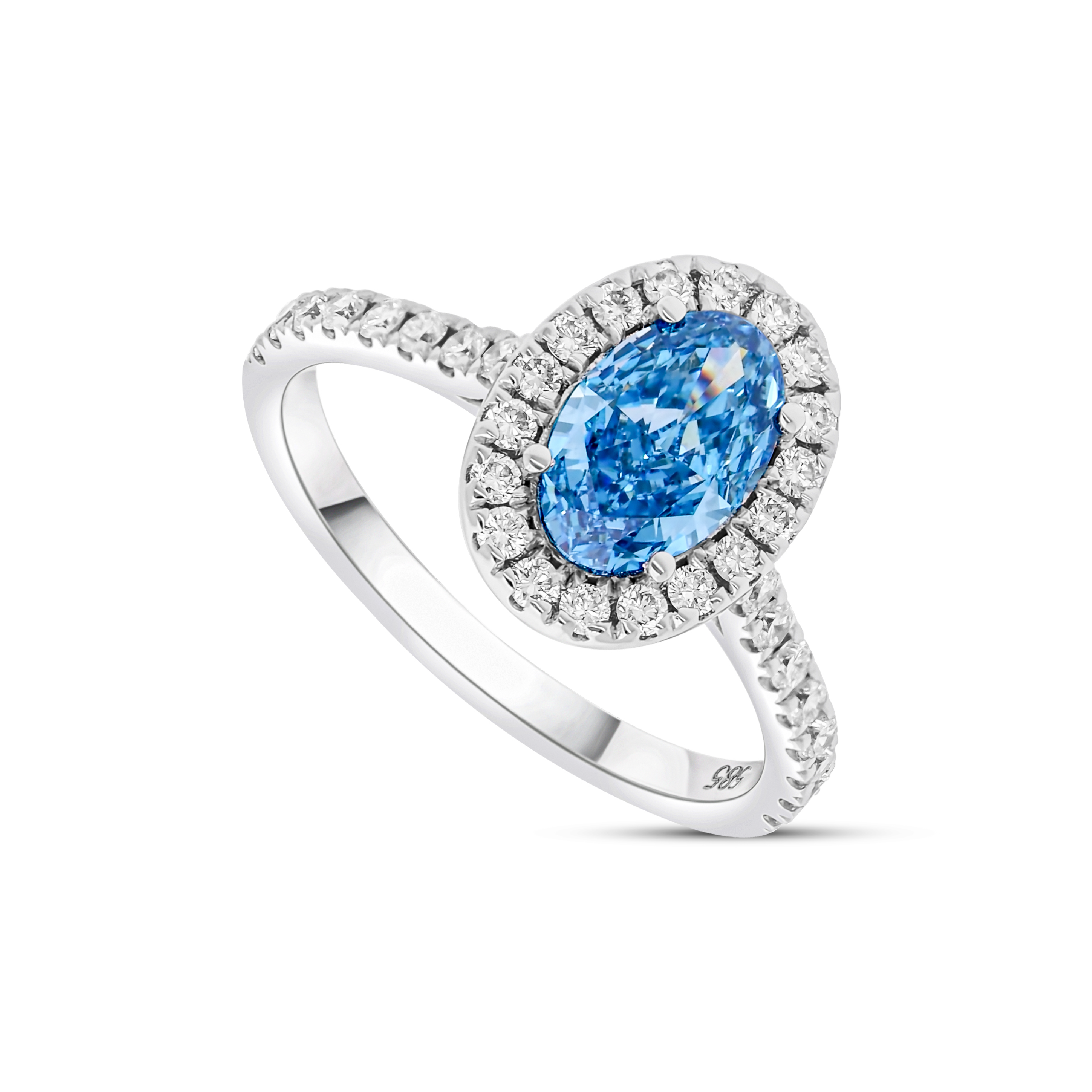 Fancy Vivid Blue Oval Diamond Pave Ring