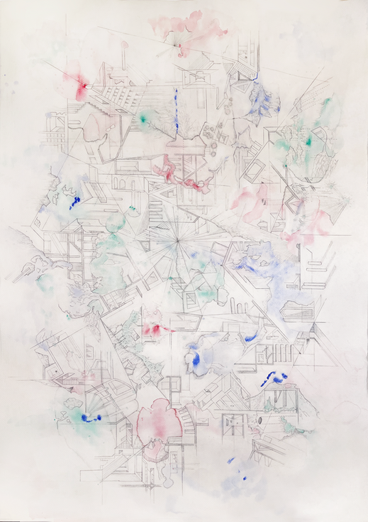 Vanishing Points, 2023, Watercolor and pencil on paper, 100x70 cm