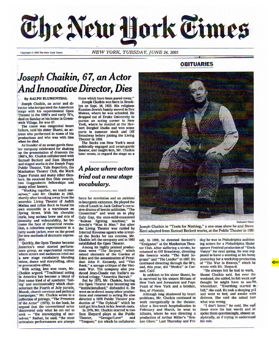 9 Theater Acting and Production - War in Heaven New York Times Mention