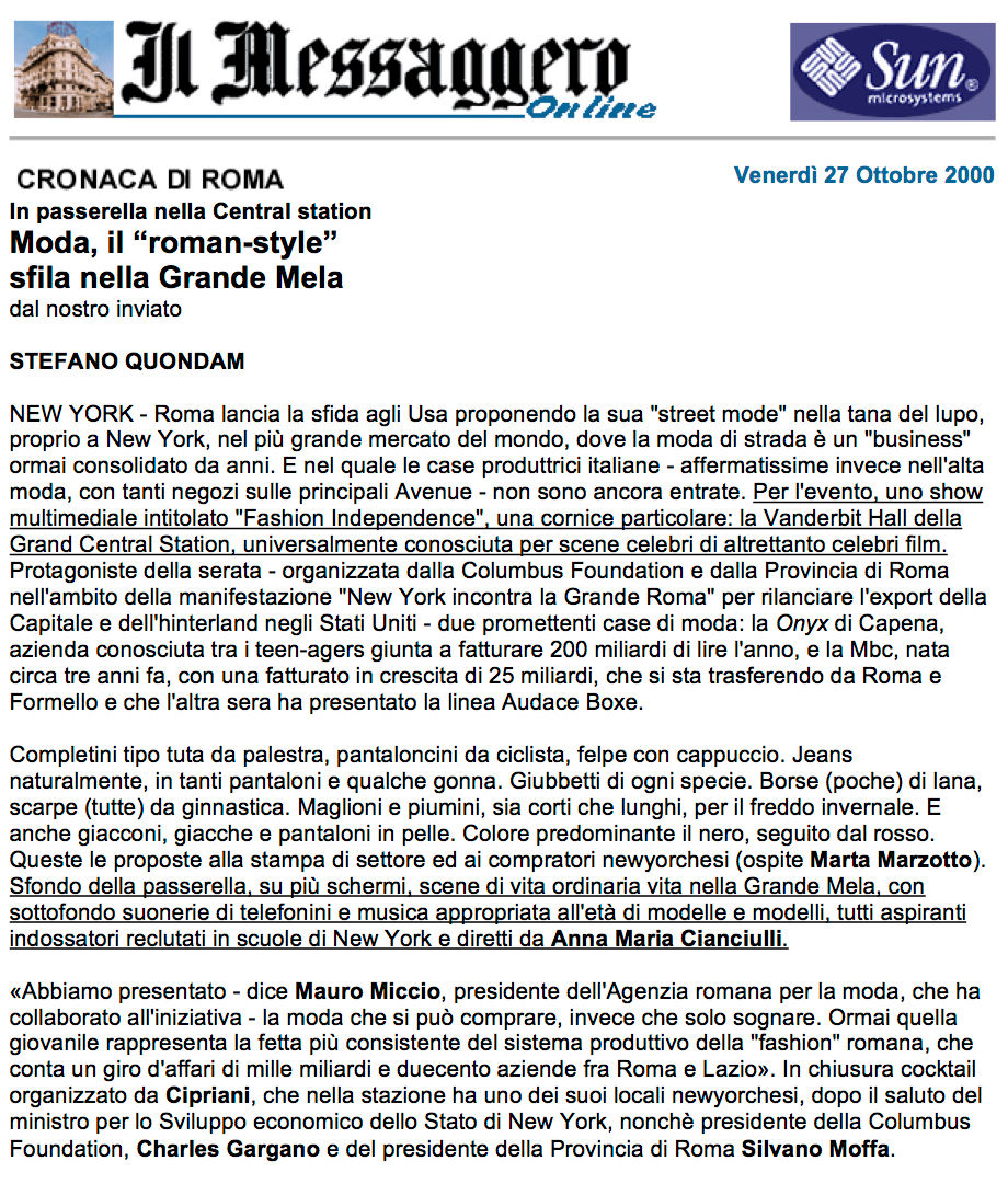 13A Directing Multimedia Grand Central Station Event Fashion Independence - Il Messaggero Reviews