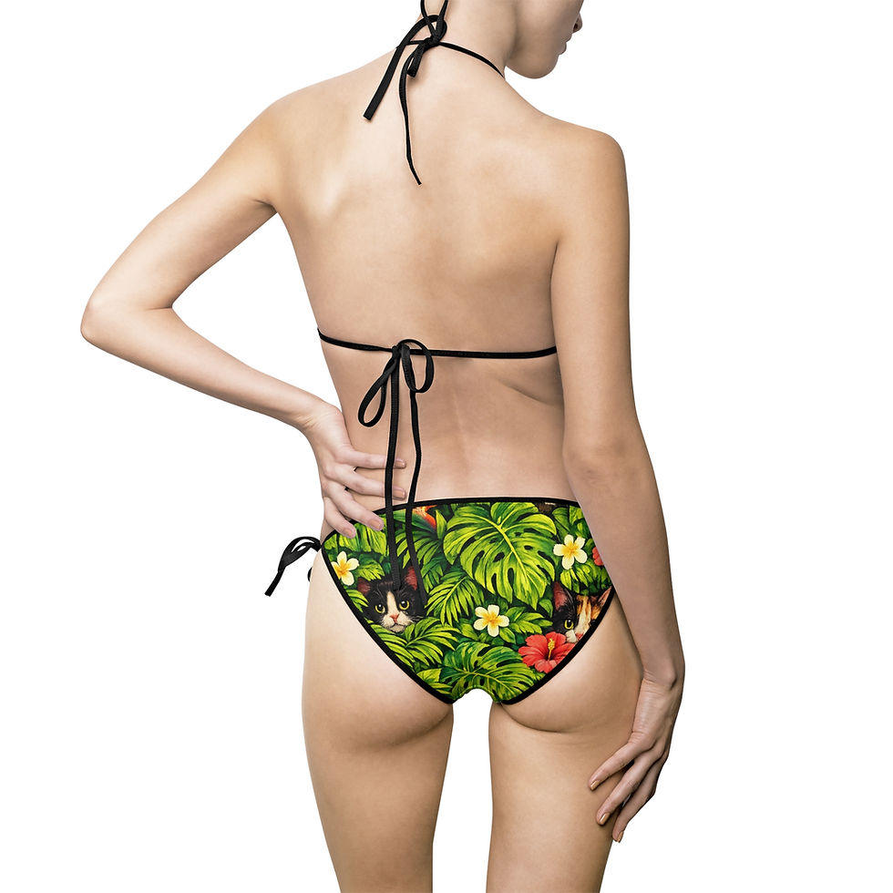 Thumbnail: Tropical Floral Bikini Swimsuit - Green Hibiscus Tie-Side Two-Piece