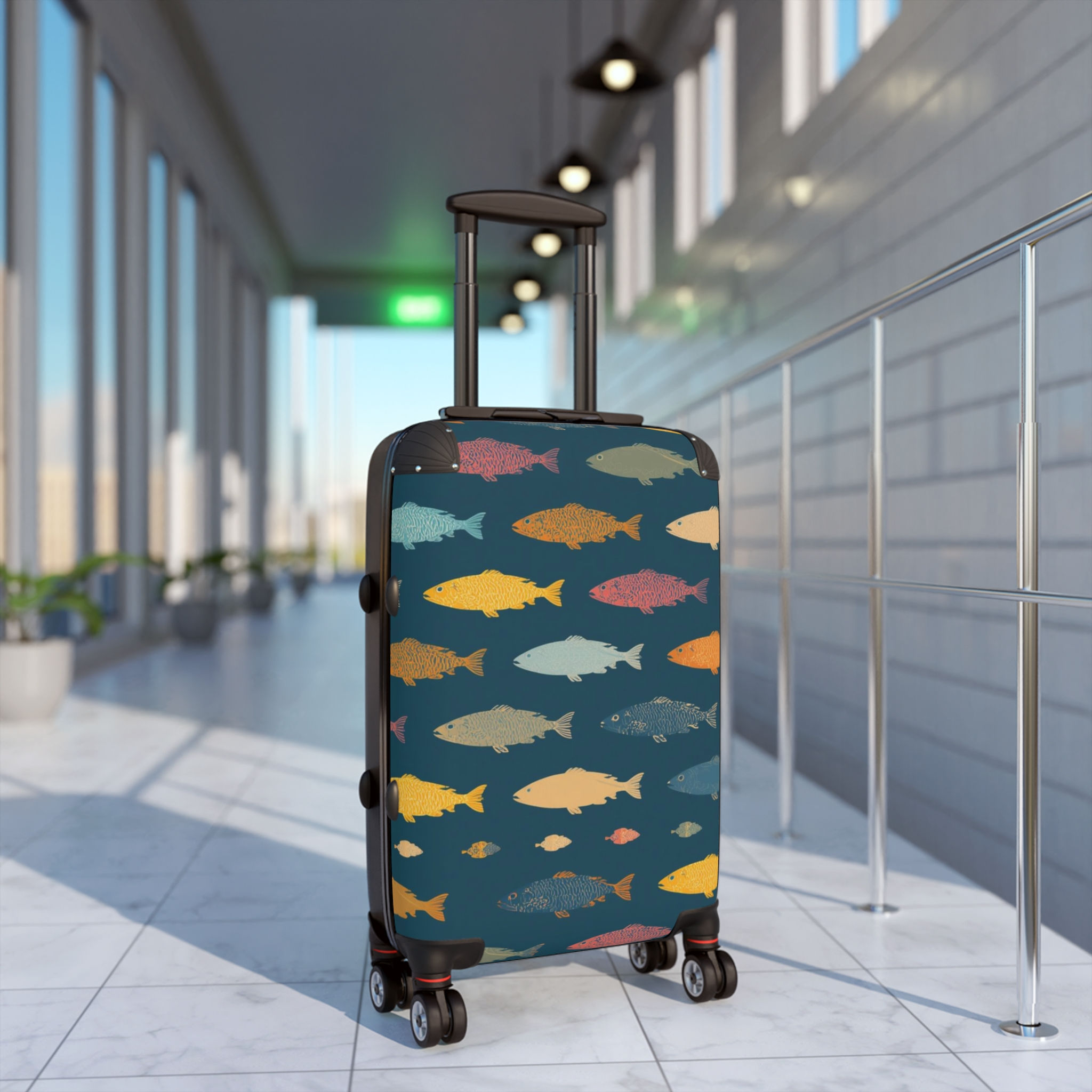 Colorful Fish Pattern Suitcase — Nautical Carry-On Luggage Cover for Travelers