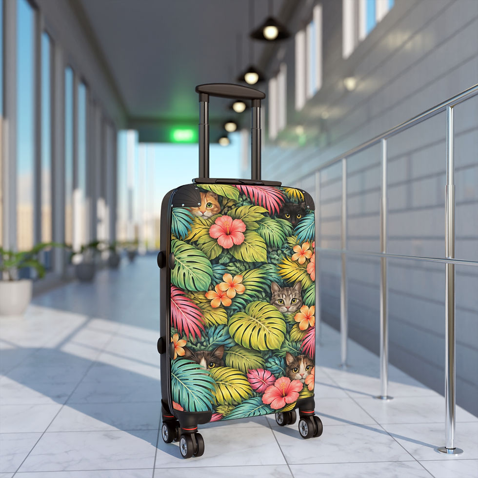 Thumbnail: Tropical Cats Carry-On Suitcase — Floral Leaf Luggage for Cat Lovers