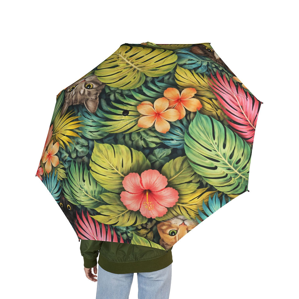 Thumbnail: Tropical Floral Foldable Umbrella — Hibiscus & Monstera Rain Parasol