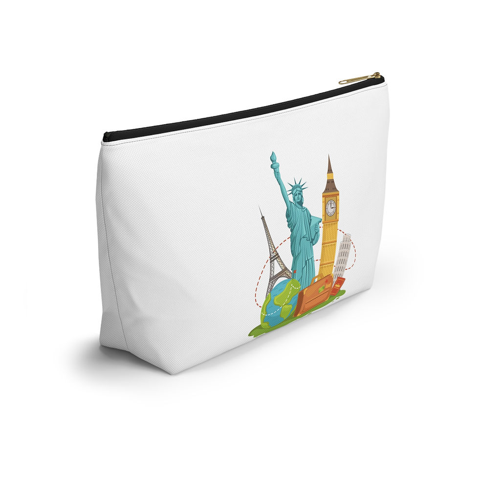 Thumbnail: Travel Icons Accessory Pouch — Passport, Suitcase & Landmarks Cosmetic Bag