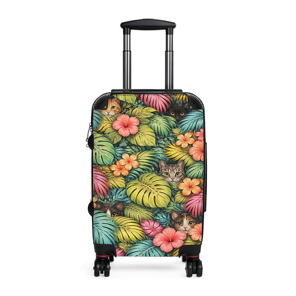 Thumbnail: Tropical Cats Carry-On Suitcase — Floral Leaf Luggage for Cat Lovers