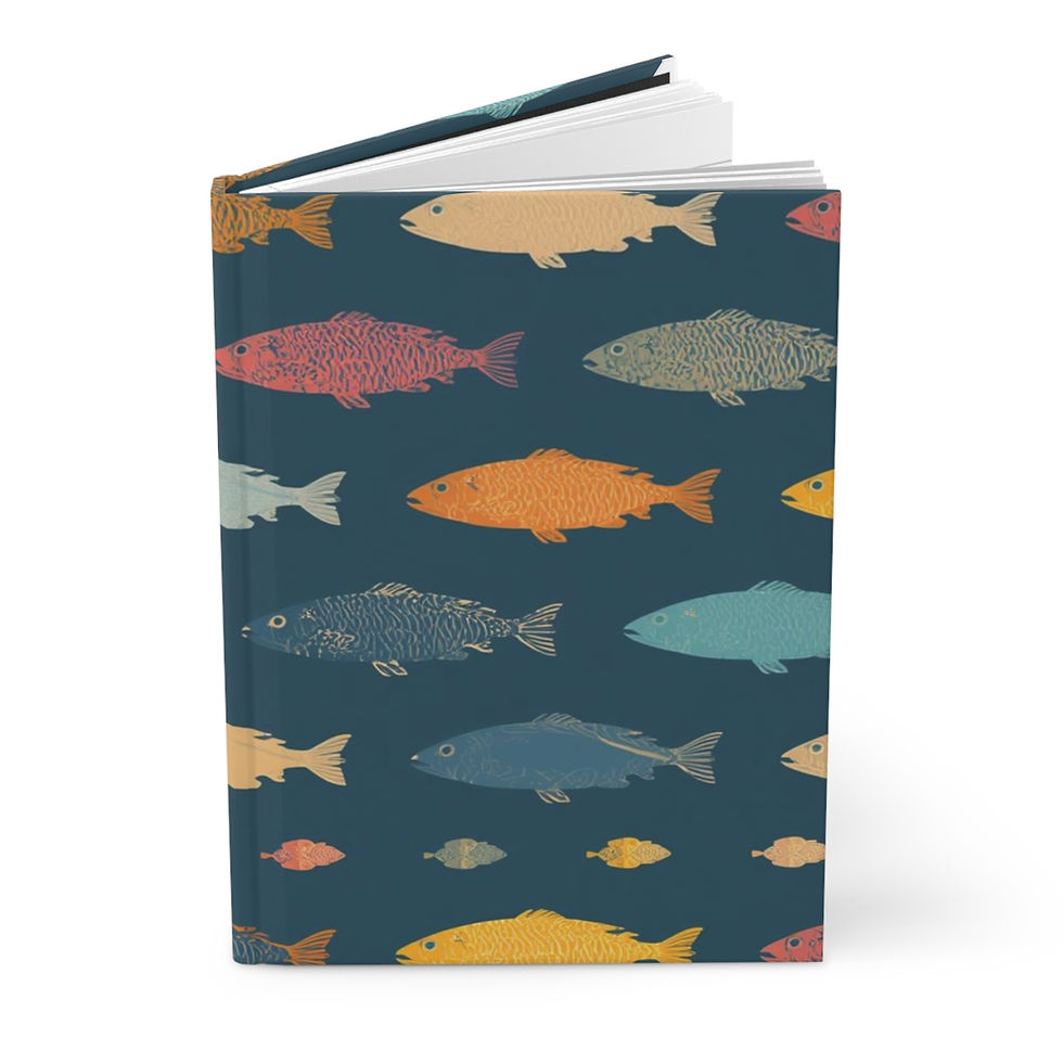 Thumbnail: Nautical Fish Pattern Hardcover Journal — Colorful Retro Fish Notebook