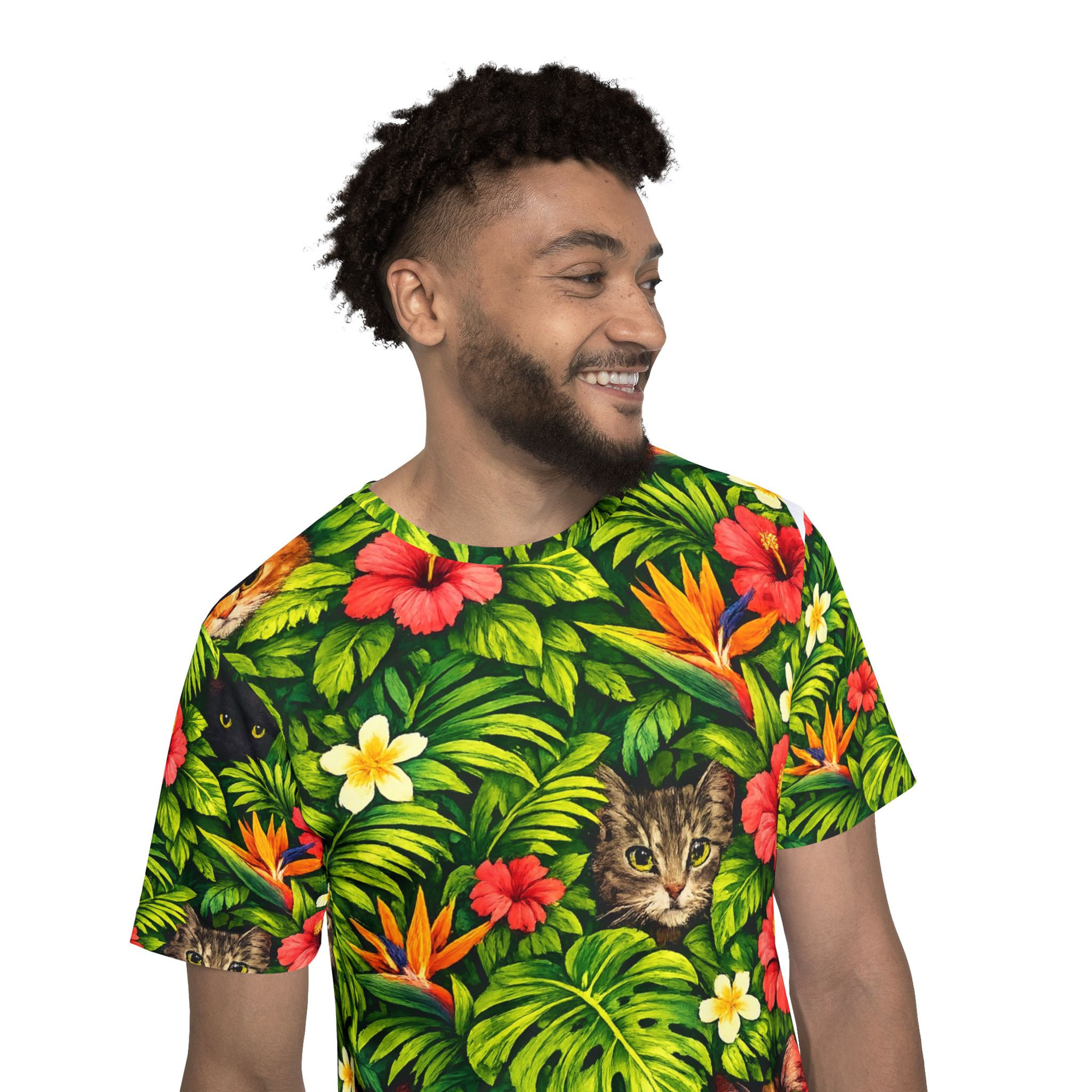 Tropical Cat Print Jersey — Men's All-Over-Print Athletic Tee
