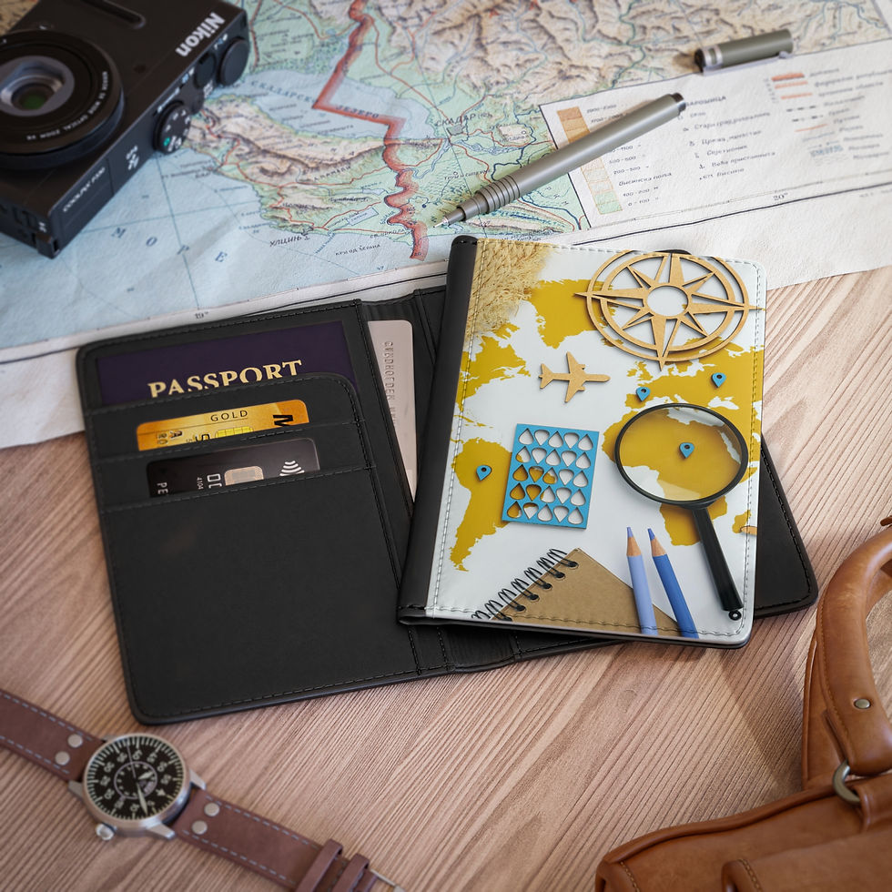 Thumbnail: Travel Map Passport Cover – Compass & Magnifying Glass Design