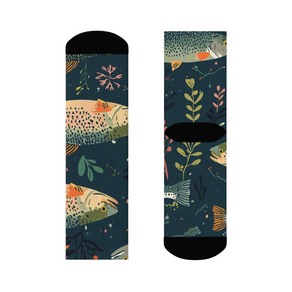 Thumbnail: Trout River Crew Socks — Fishing Patterned Crew Socks for Anglers