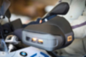 Clutch hand front view of Hippo Hands Alcan CF (clear front) to show integrated turn signal through clear window