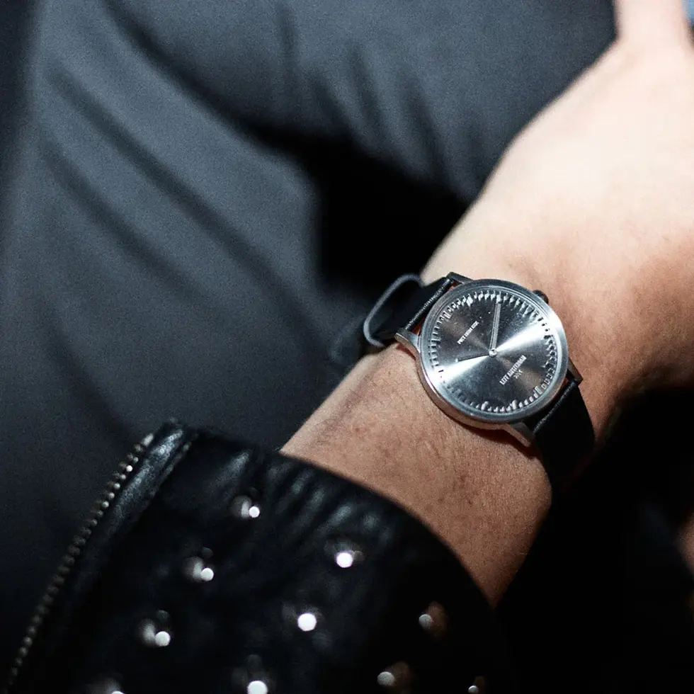 Thumbnail: Tube Watch T32 Steel / Black Leather Strap ORBSEO 00068