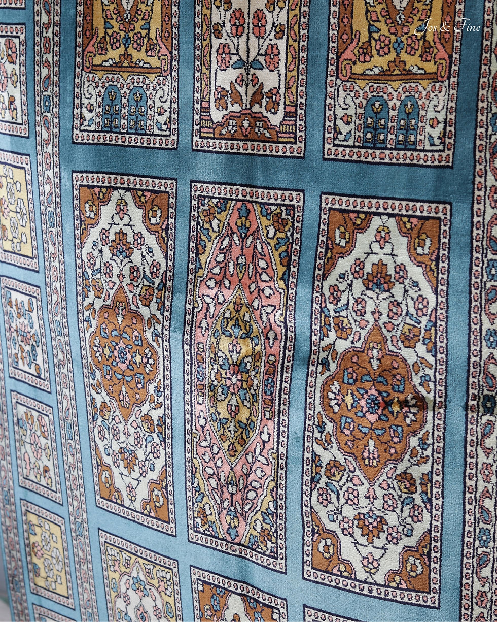 Thumbnail: Detailed view of the structured box panels within the Azure Compartment hand knotted Indian Silk Rug.