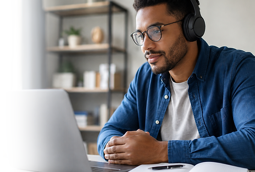 Adult learner attending an online skills development lesson