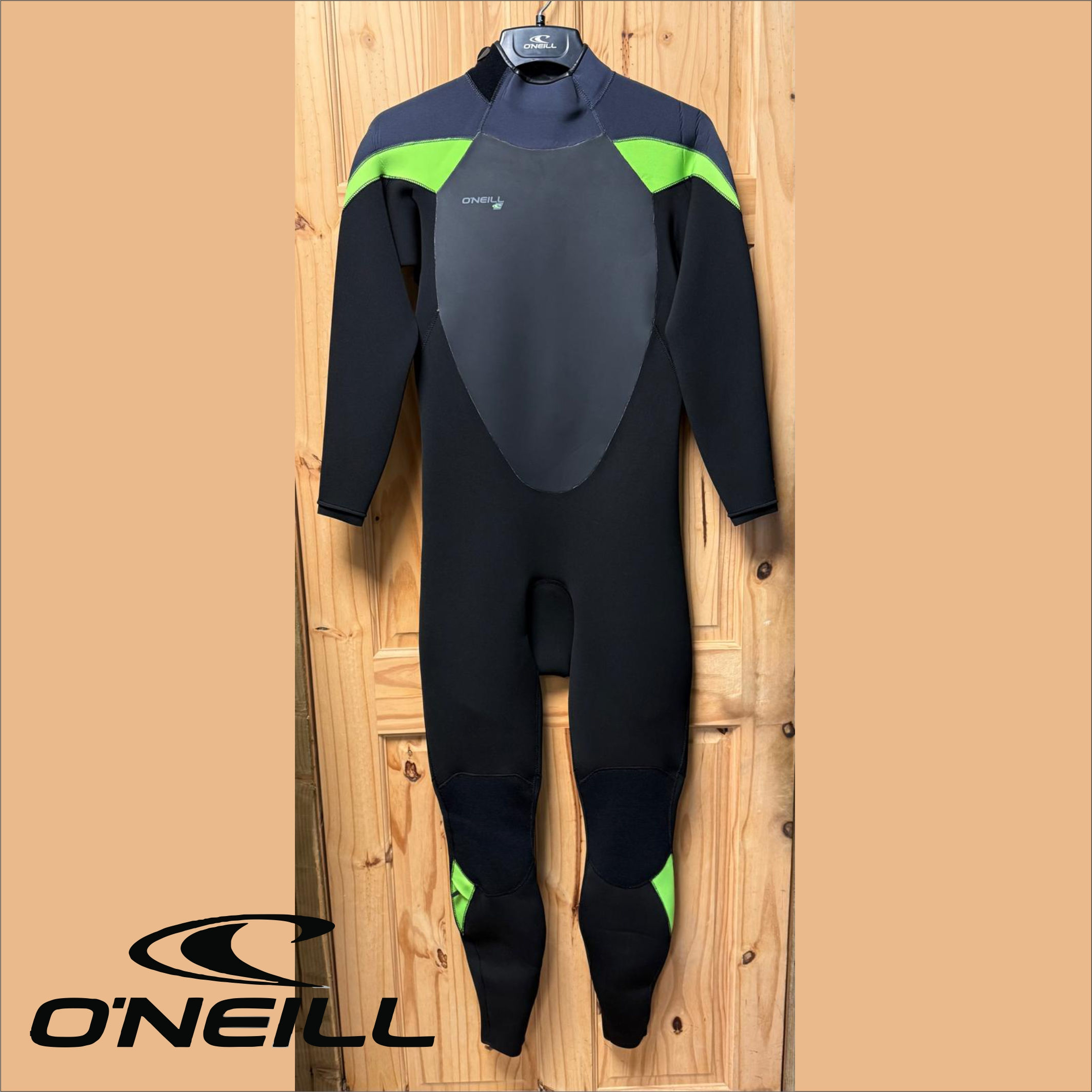 O'Neill Mens Epic 3/2mm Full Wetsuit. Back Zip In Black/GunMetal/DayGlo