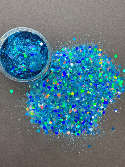 Thumbnail: Atlantis || 1 oz Jar || Aqua Chunky Mix Glitter || Holographic Glitter ||