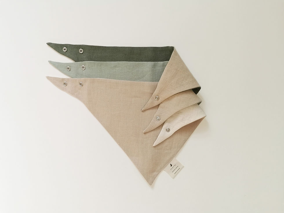 Thumbnail: Linen bibs Olive/Cocoa/Mint. Set of 3