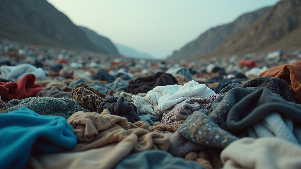 Eye-level view of a landfill filled with discarded clothing