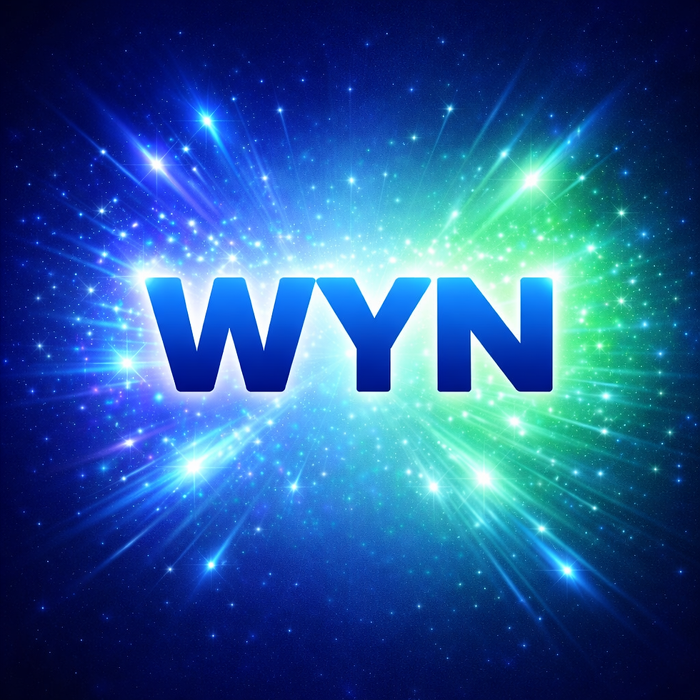 WYN logo with blue and green glowing burst background representing a cash giveaway sweepstakes app