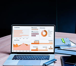 Laptop displaying a data presentation for strategic communication design