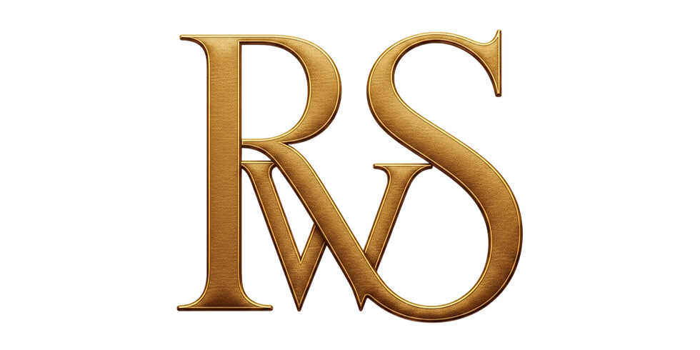 Gold RWS monogram logo on black background