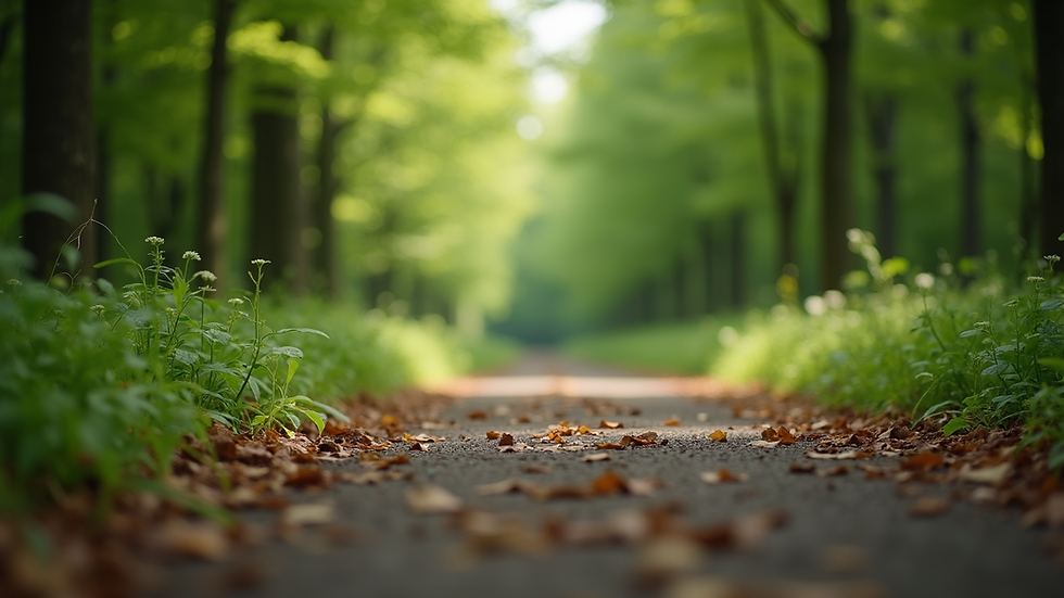Close-up view of a peaceful forest path