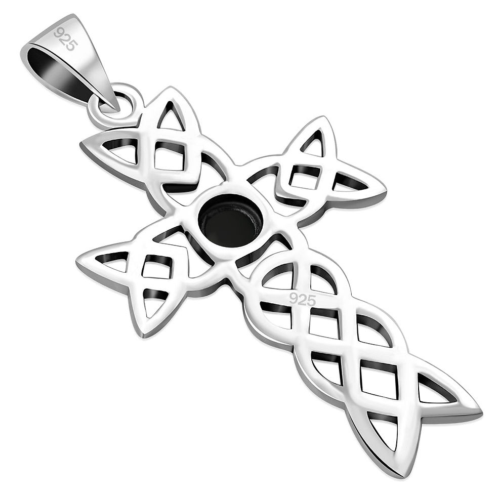 Thumbnail: Black Onyx Celtic Knot Cross Silver Pendant