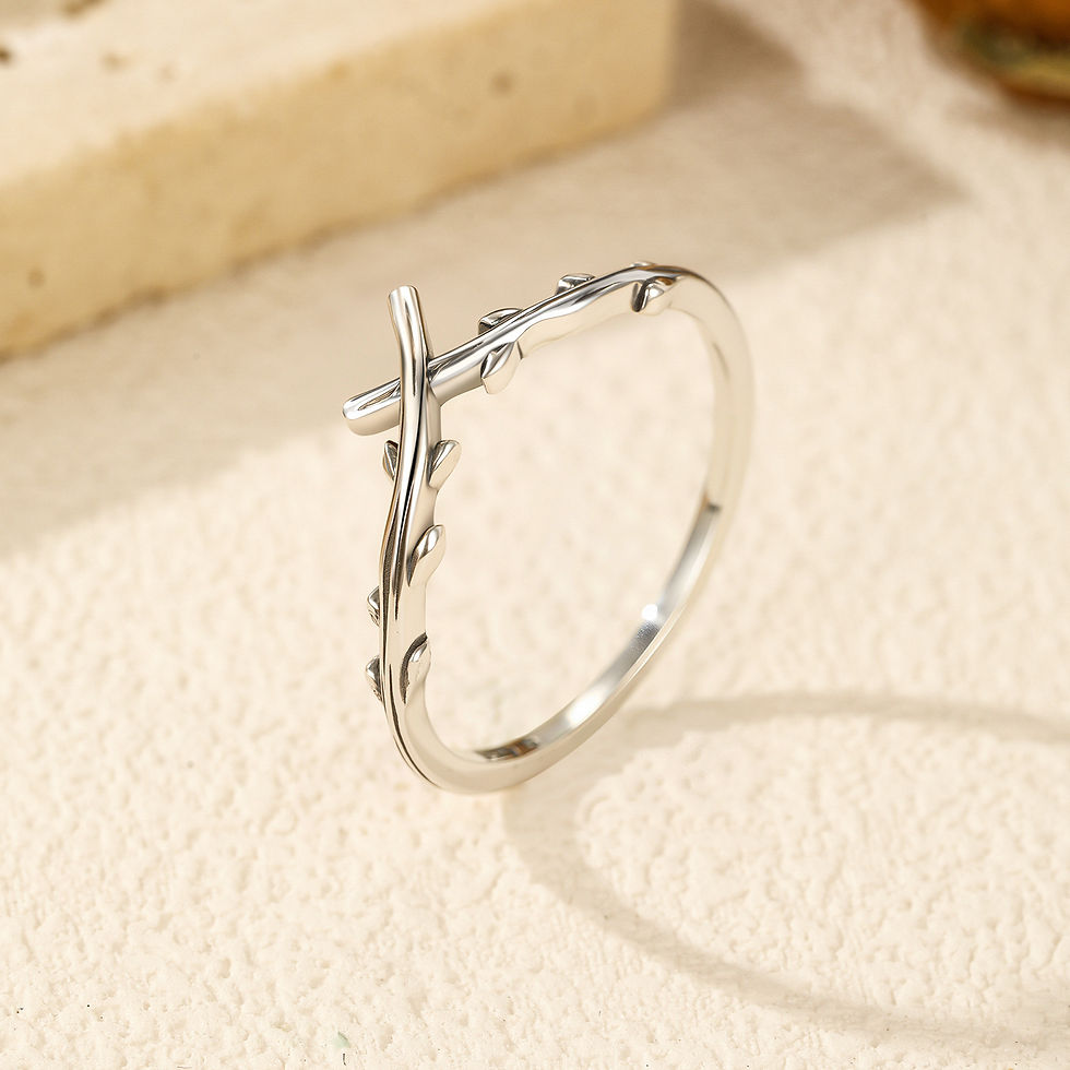 Thumbnail: S925 Silver Cross Olive Branch Ring