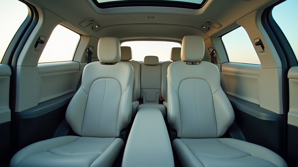 Eye-level view of Denza electric vehicle interior showing spacious seating